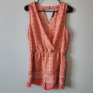 Bebop Pink Geometric Patterned Tank Top Romper (Medium)